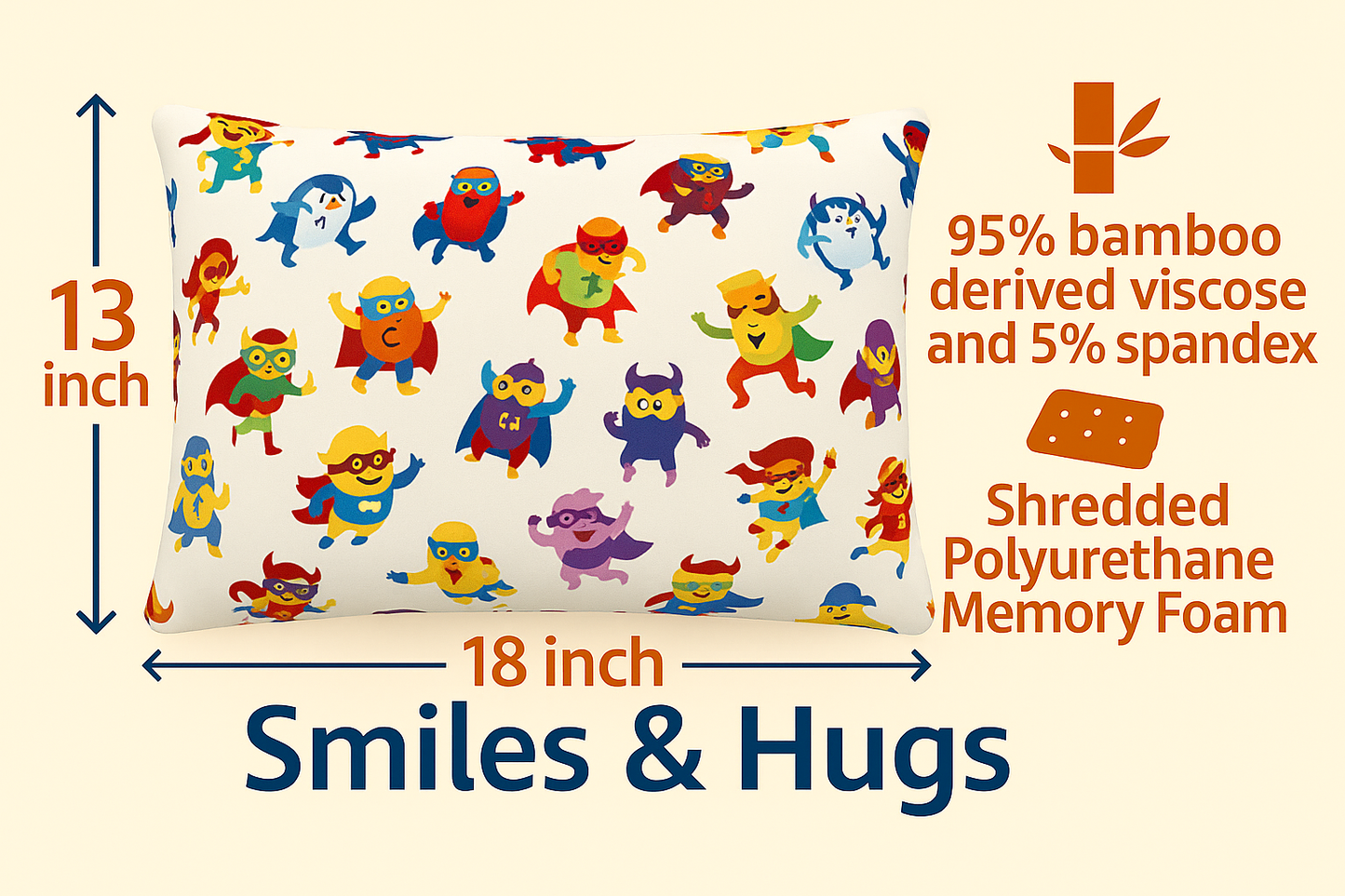 Toddler Pillow, 13 x 18 inches – Perfect for Kids’ Sleep & Travel (Ninjas)