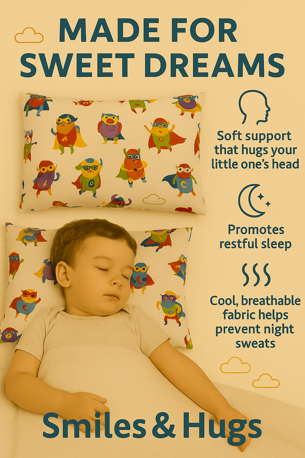 Toddler Pillow, 13 x 18 inches – Perfect for Kids’ Sleep & Travel (Ninjas)
