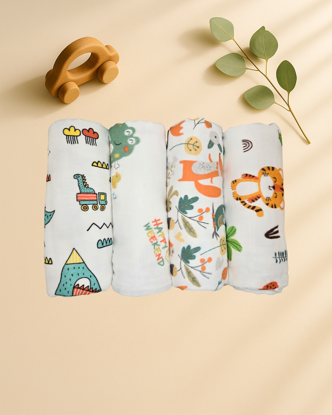 4-Pack 100% Cotton Muslin Swaddles – Large Receiving Blankets for Newborns