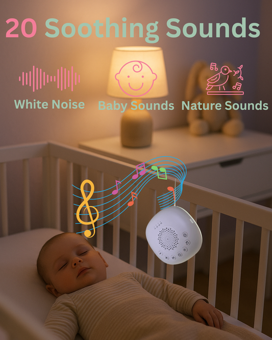 Smiles & Hugs Portable Baby White Noise Machine – 20 Soothing Sounds, Night Light & Timer