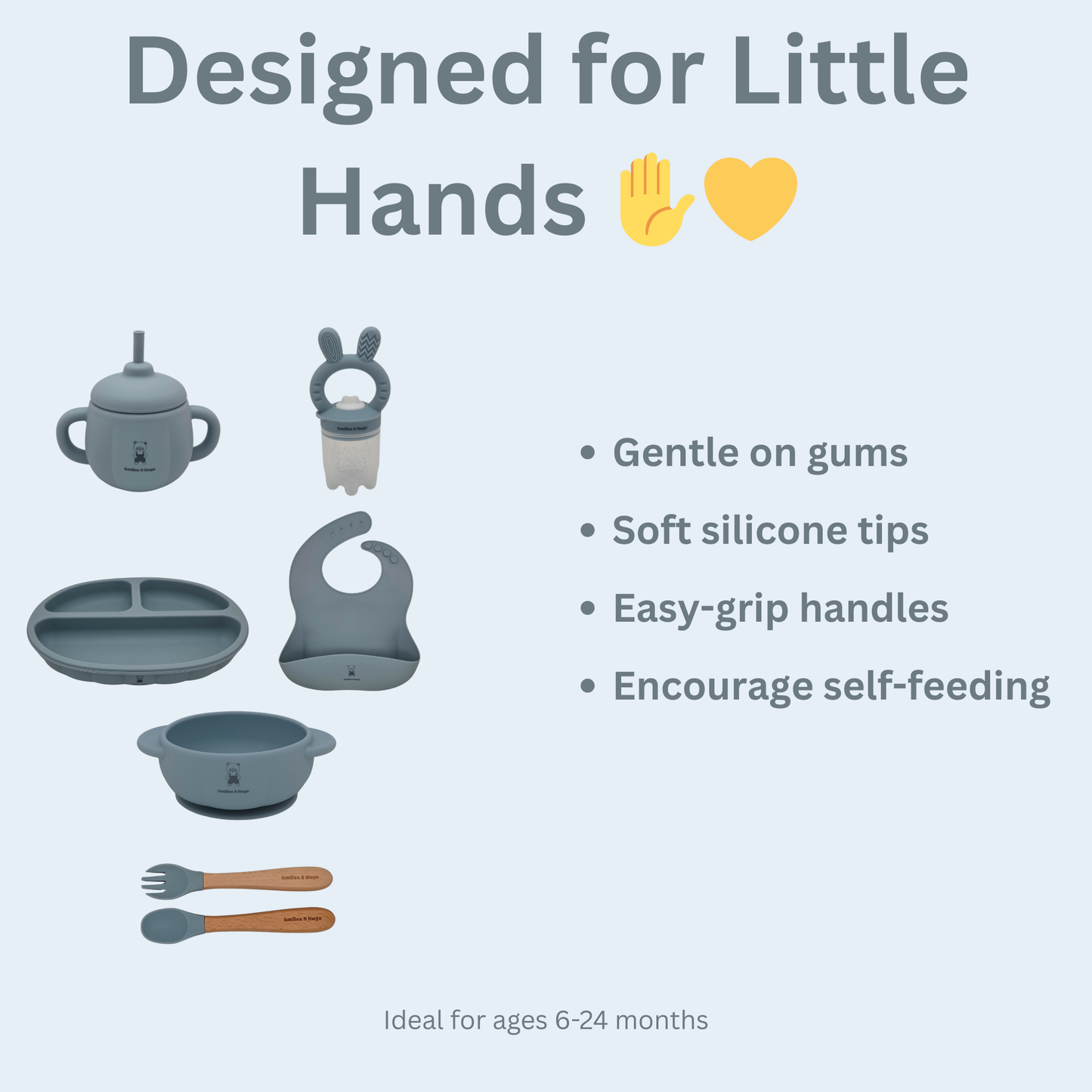 Smiles & Hugs 7-Piece Silicone Baby Feeding Set – 100% Food-Grade, BPA-Free & Dishwasher Safe