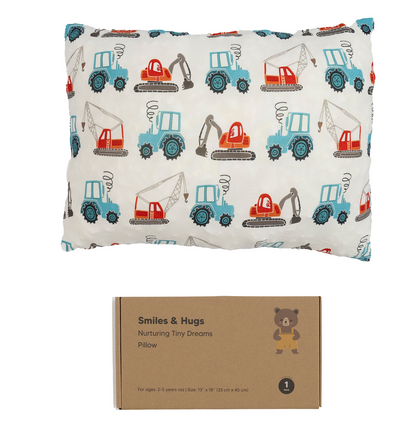 Toddler Pillow, 13 x 18 inches – Perfect for Kids’ Sleep & Travel (Trucks)